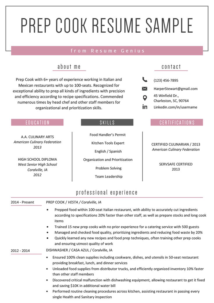 Prep Cook Resume Example &  Writing Tips