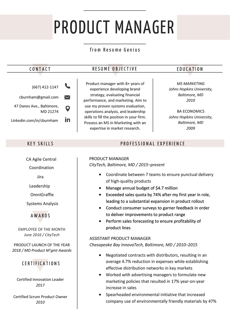 Product Manager Resume Sample &  Writing Tips
