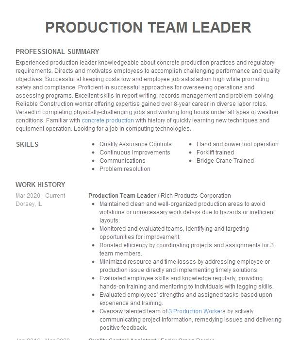 Production Team Leader Resume Example Fedex Supply Chain