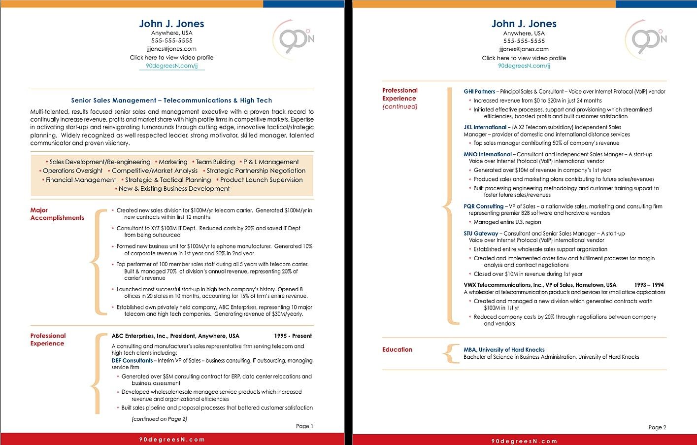 Professional 2 Page Resume Examples