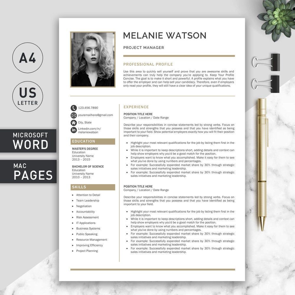 Professional &  Modern Resume Template for Word and Pages