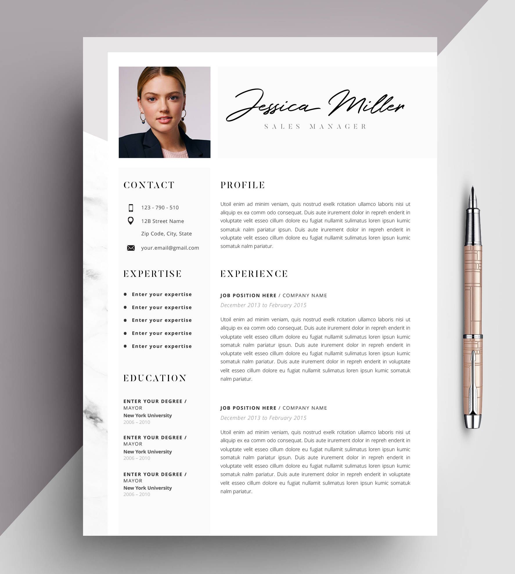 Professional Resume Template, CV Template Editable in MS Word and Pages ...