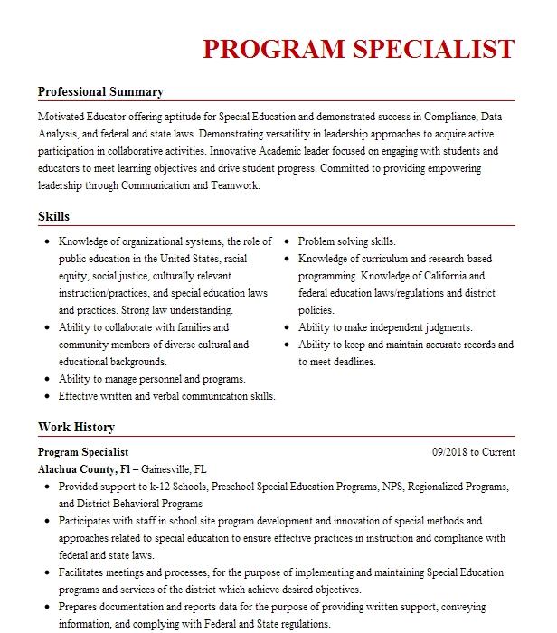 Program Specialist Resume Example