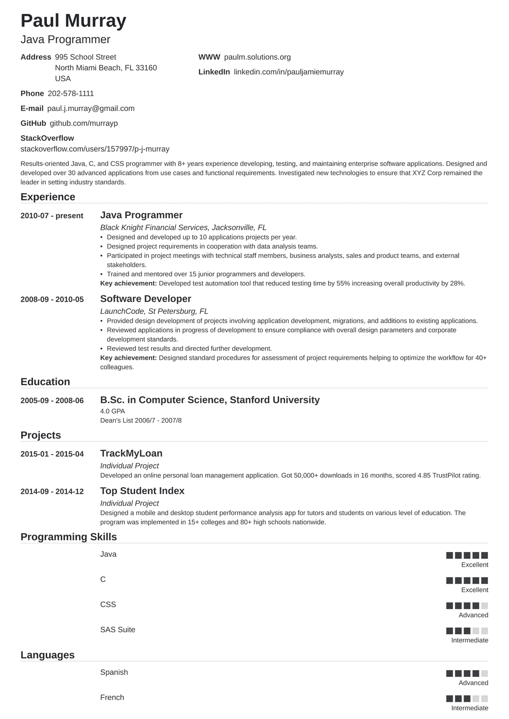 Programmer Resume Examples (Template & Guide)
