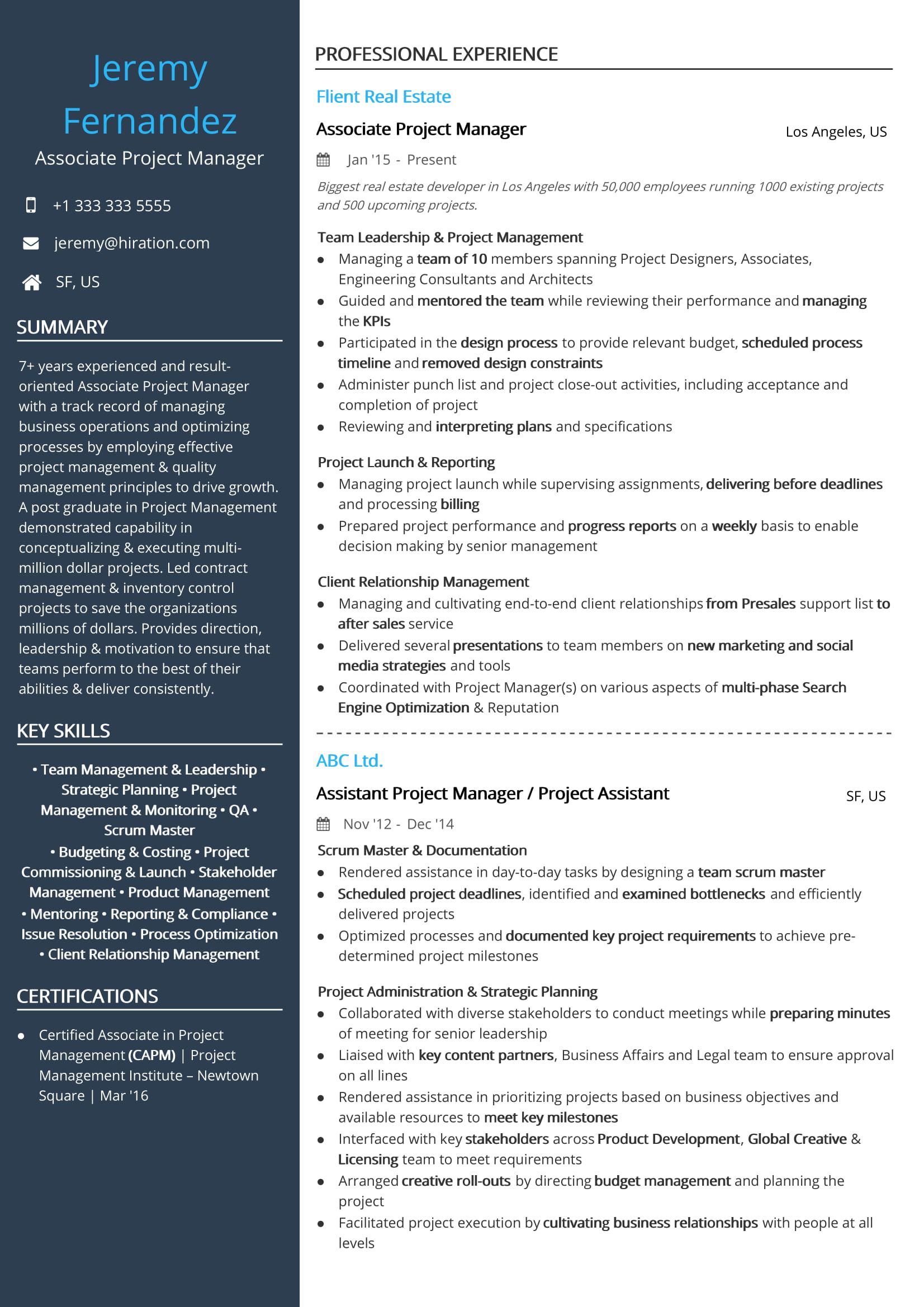 Project Management Resume Examples &  Resume Samples [2020]