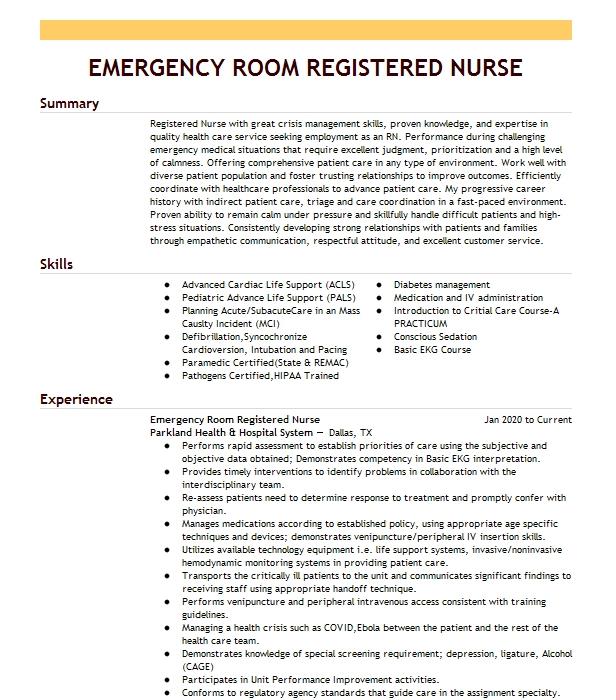 Psychiatric Emergency Room Nurse Resume Example Jamaica Hospital ...