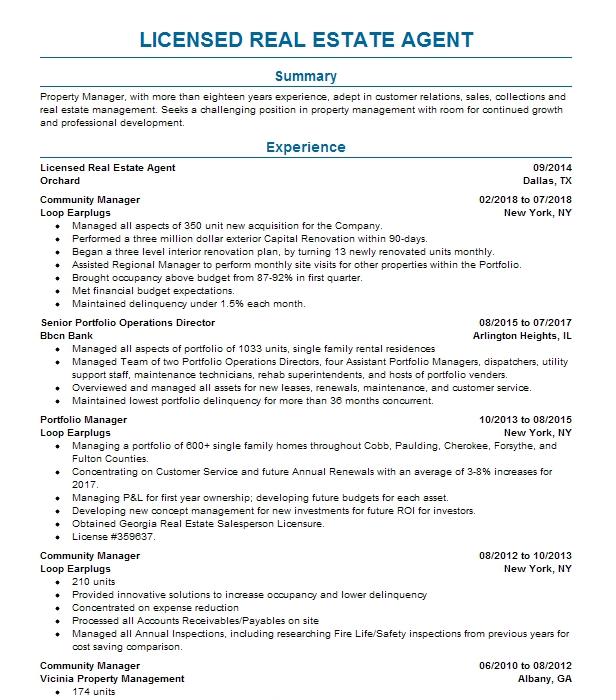 Real Estate Agent Resume Example Company Name