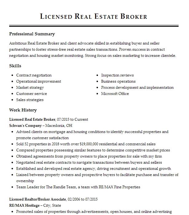 Real Estate Broker/Owner Resume Example Company Name