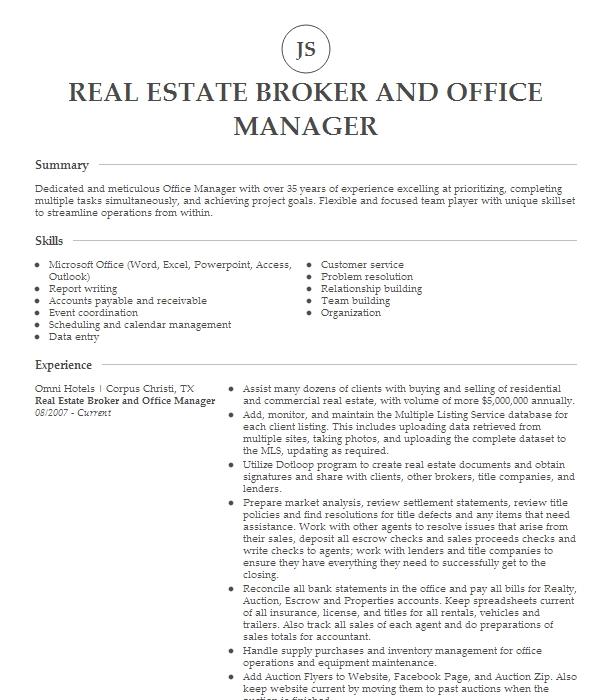 Real Estate Office Manager Job Description Sample / Office Manager ...