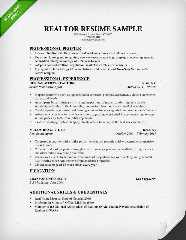 Real Estate Resume &  Writing Guide