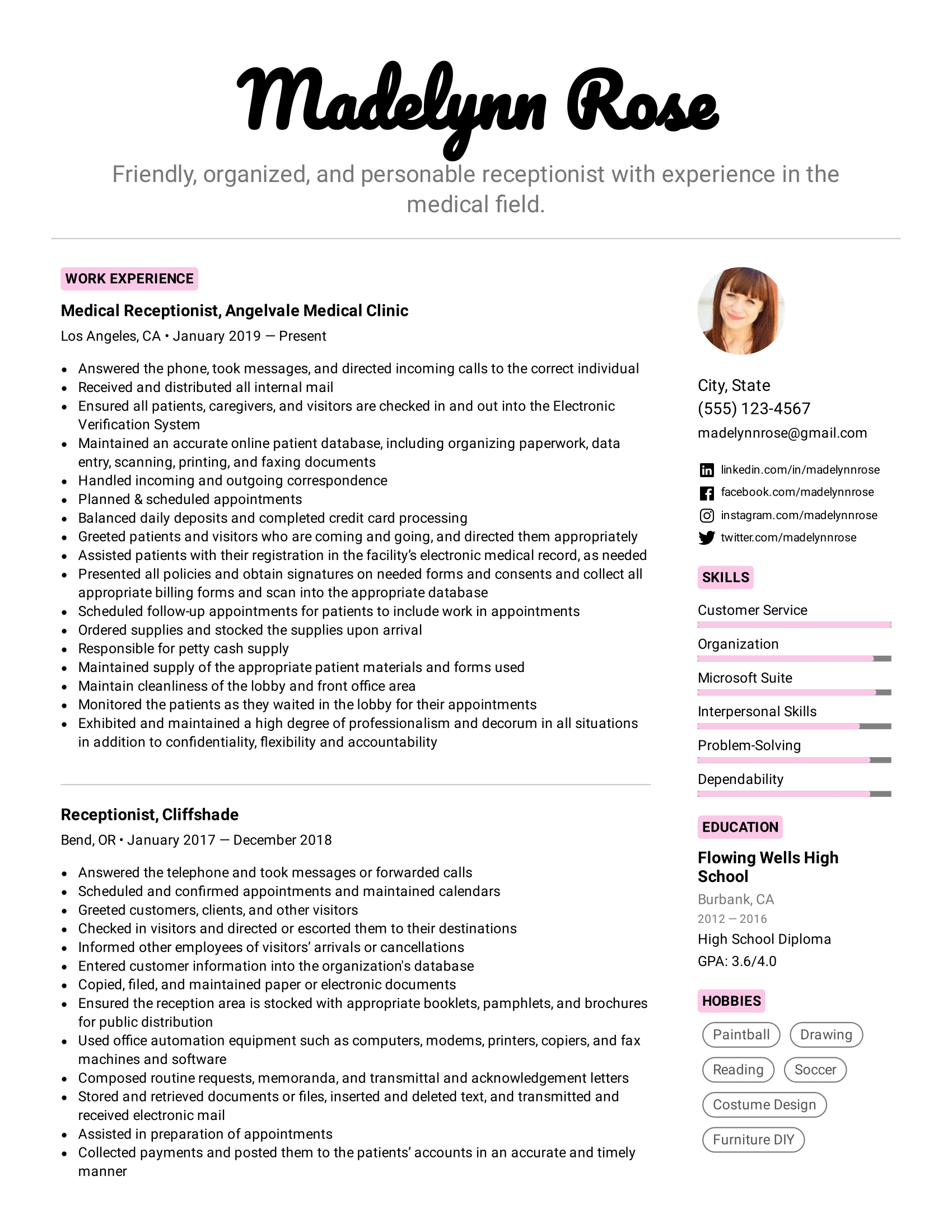 Receptionist Resume Example &  Writing Tips for 2020