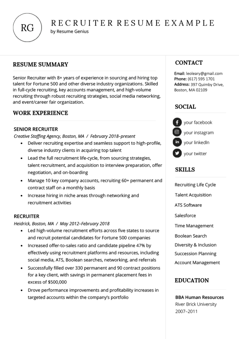 Recruiter Resume Example