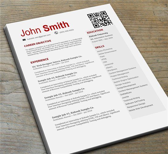 red resume template with QR code