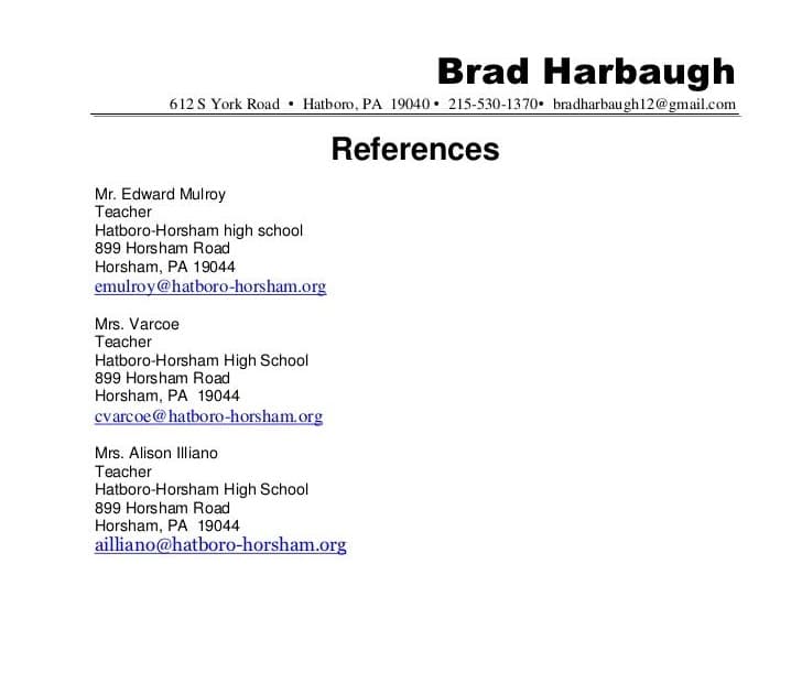 References In A Resume