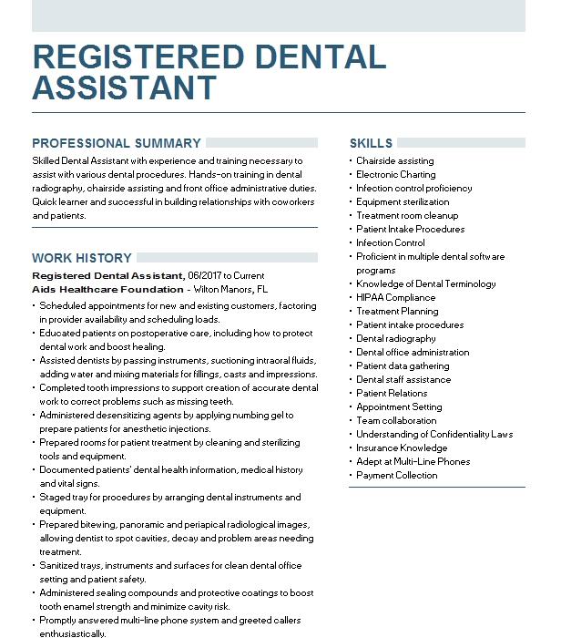 Registered Dental Assistant Resume Example Monarch Dental Clinic ...