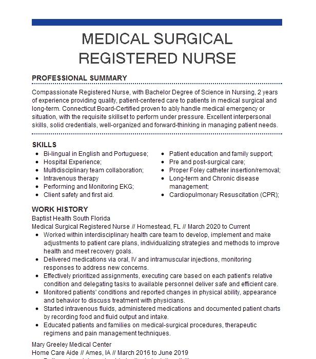 Registered Nurse Mixed Surgical Medical Resume Example Queensland ...
