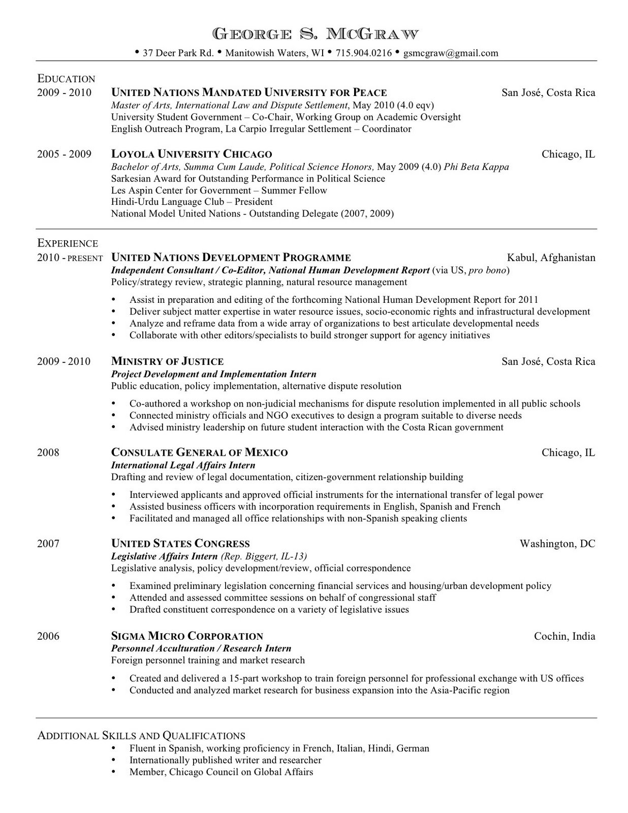 Resume and Publications: Short Resume