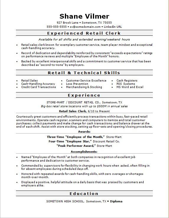 Resume Example Retail Experience
