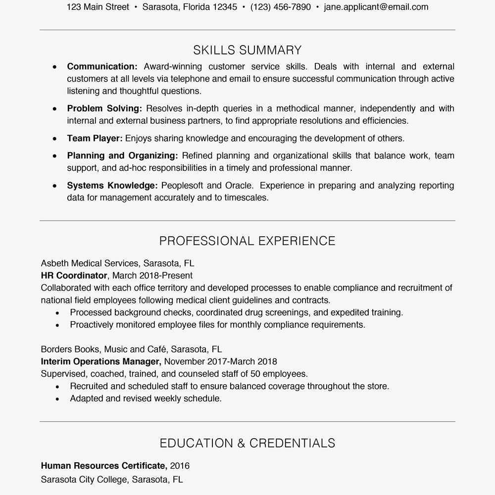 Resume Example With a Key Skills Section
