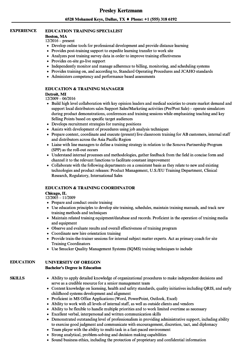 Resume Examples For Training Specialist