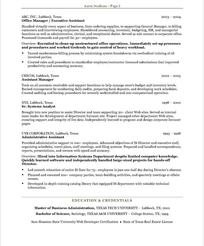Resume examples of executive assistant