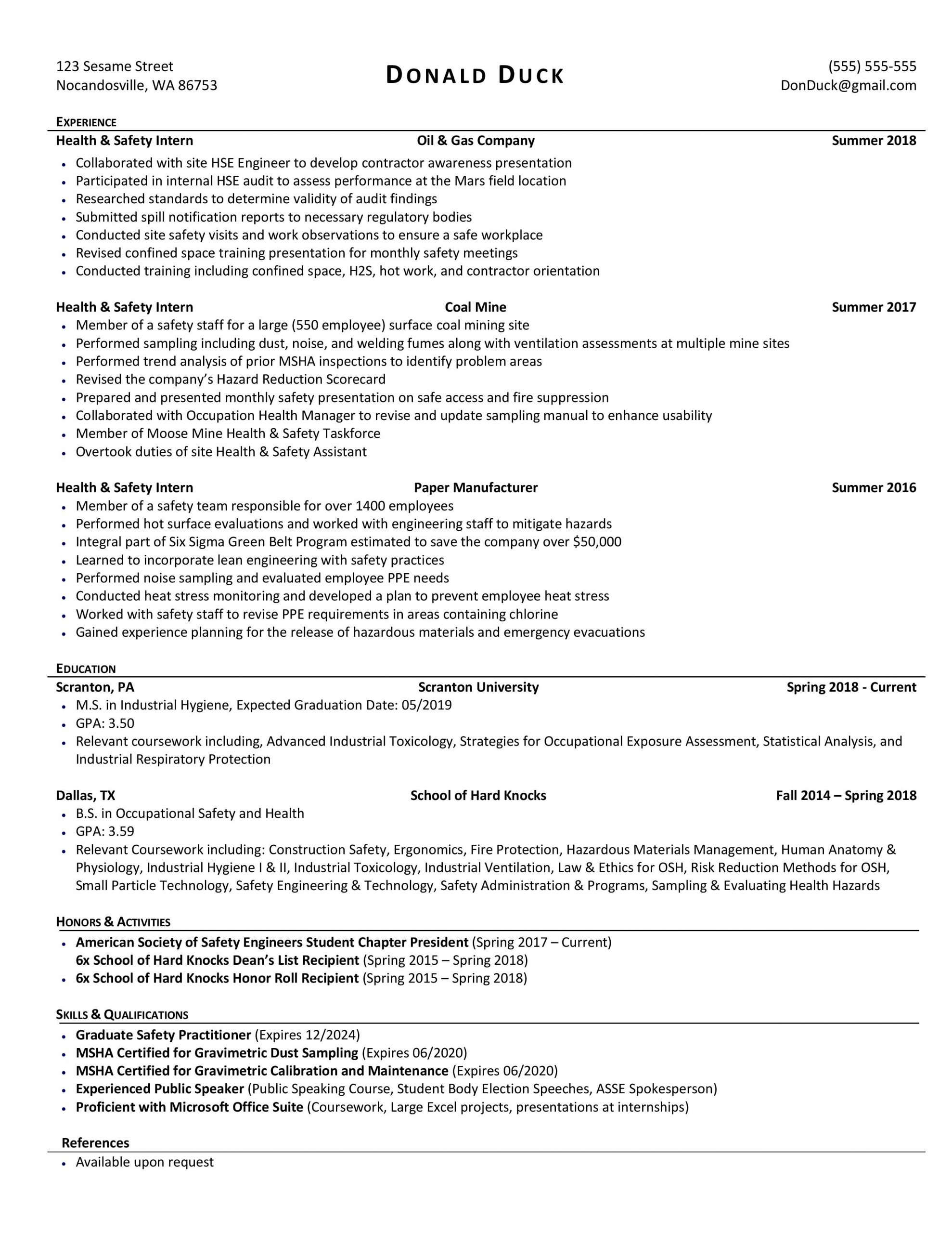 Resume Expected Graduation Format
