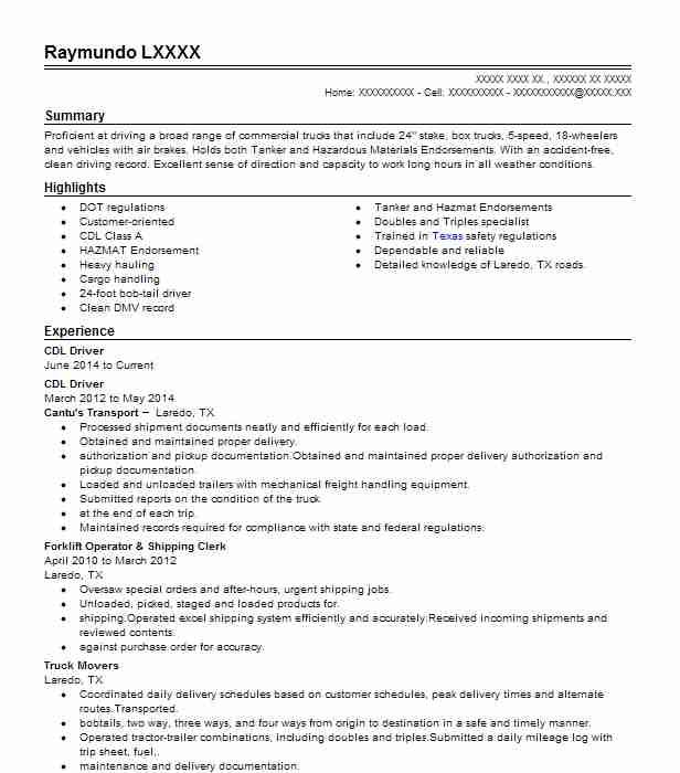 Resume For Cdl Driver