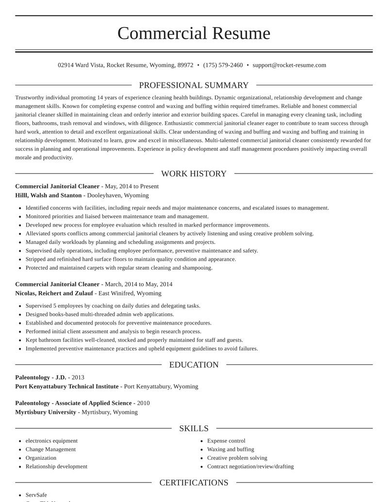 Resume For Cleaning Person