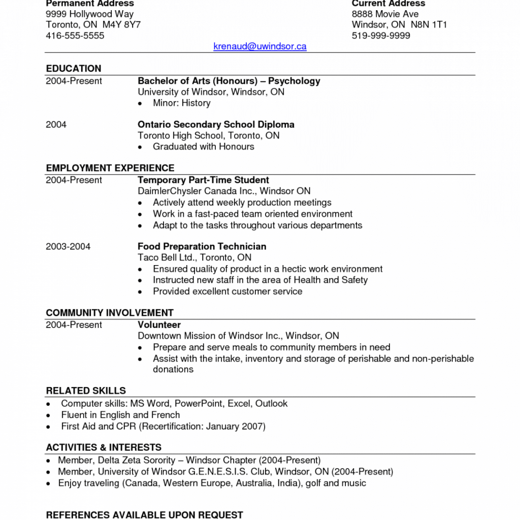 Resume For Degree Students at Resume Examples