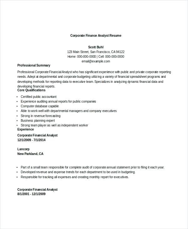 Resume For Financial Analyst