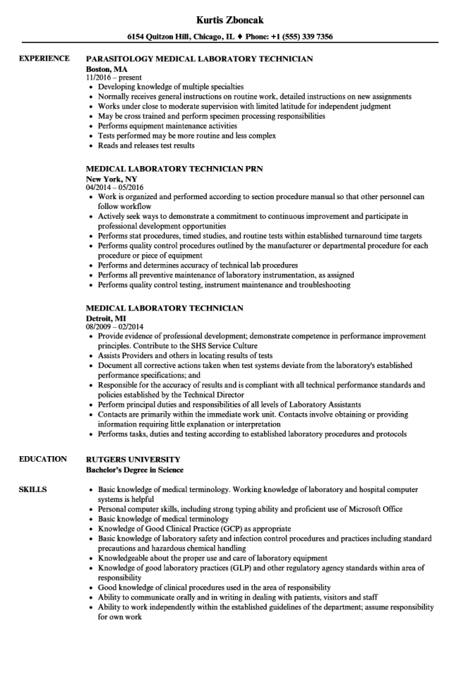 Resume For Lab Technician