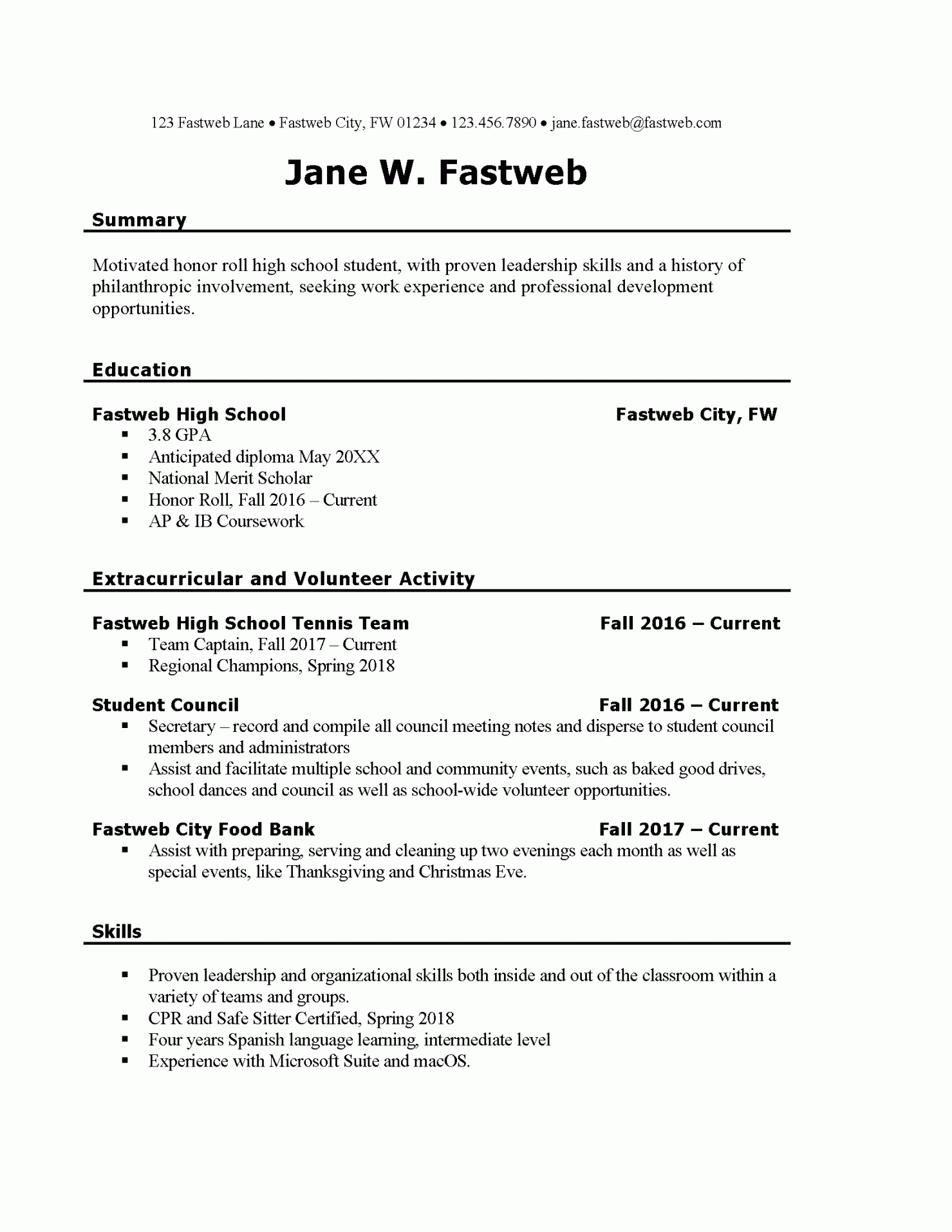Resume For Part Time Job Template