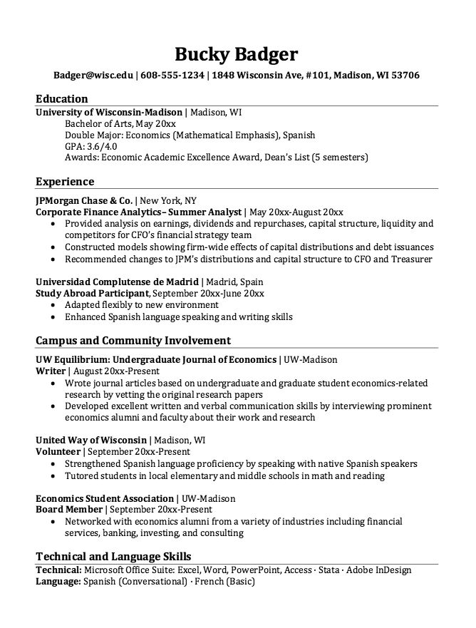 Resume for Study Abroad Participant