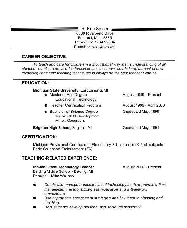 Resume For Teachers Job In India