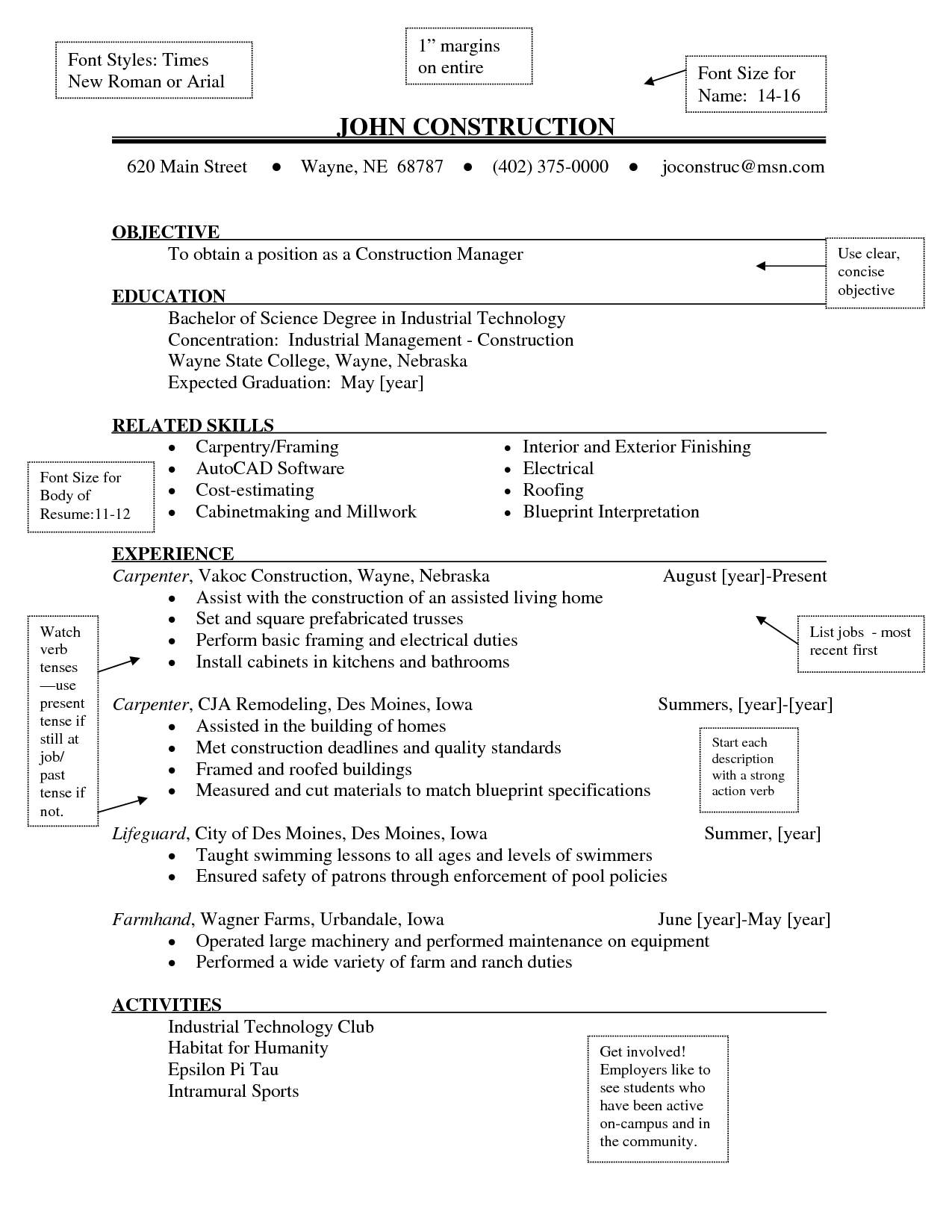 Resume Format And Font Size