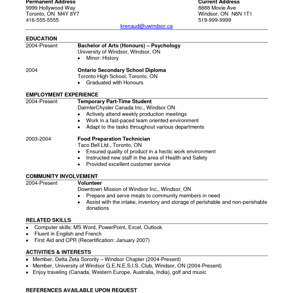 Resume Format For Degree Students