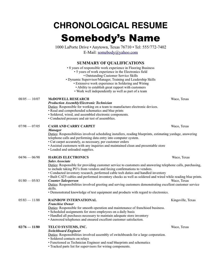 Resume Format Reverse Chronological