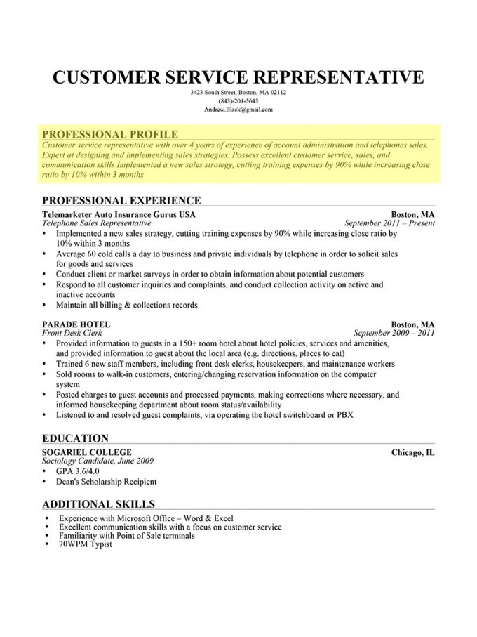 Resume Introduction Example