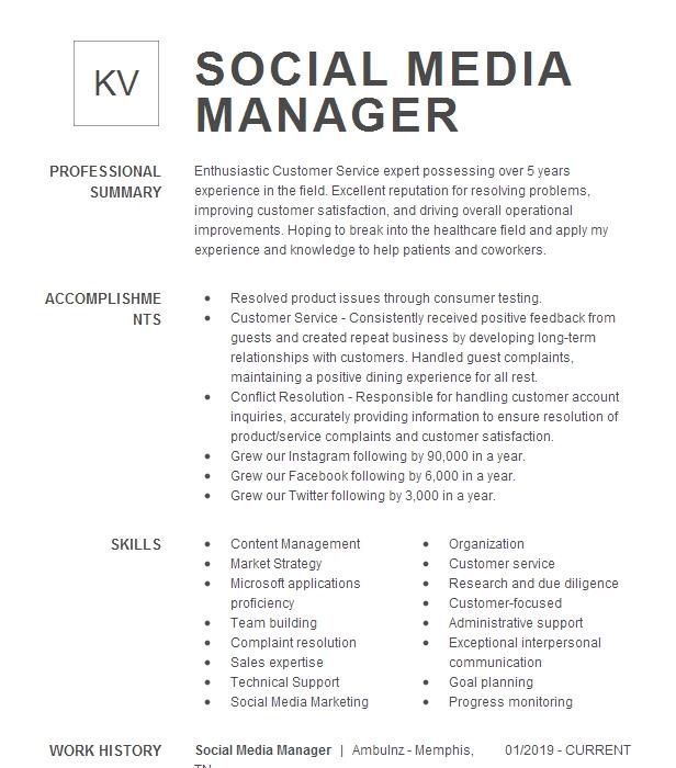 Resume Of Social Media Executive : Social Media Manager Resume Samples ...