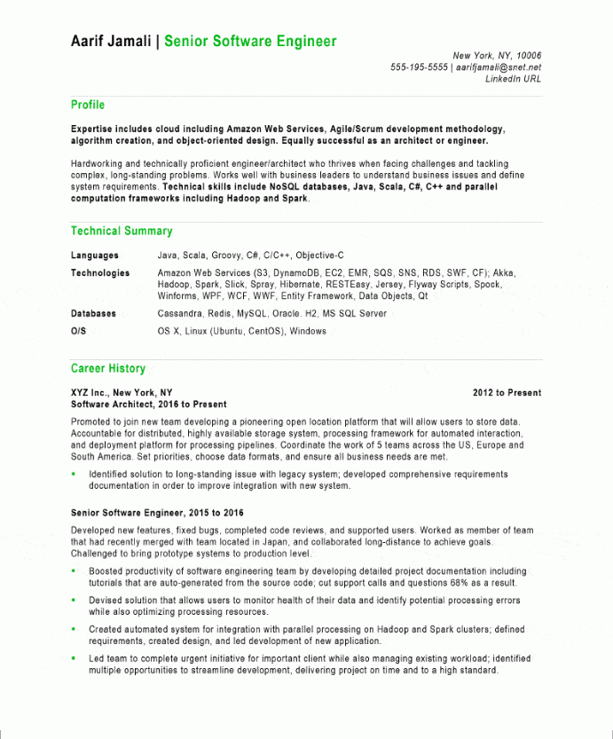 Resume Of Software Engineer