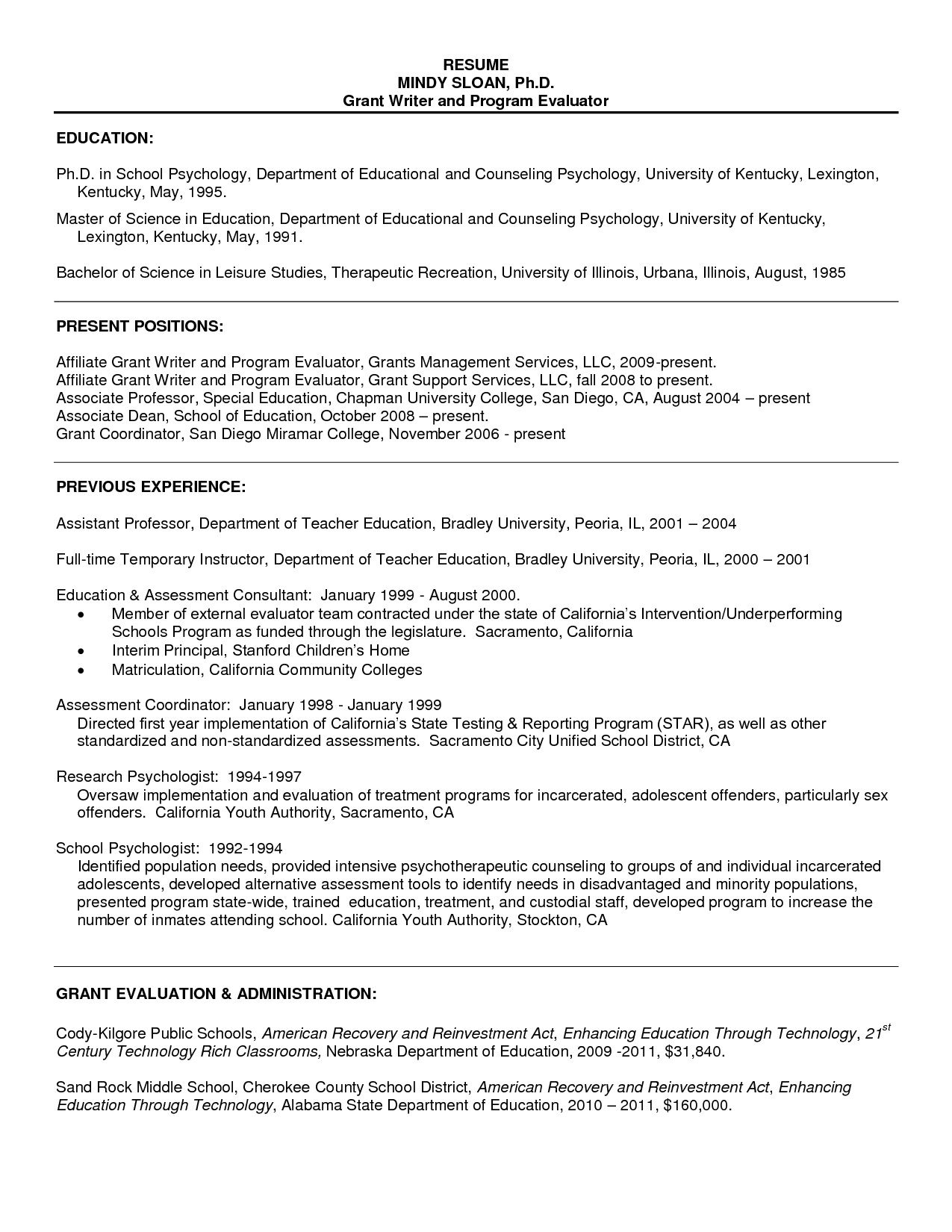 Resume Sample For Psychology Graduate