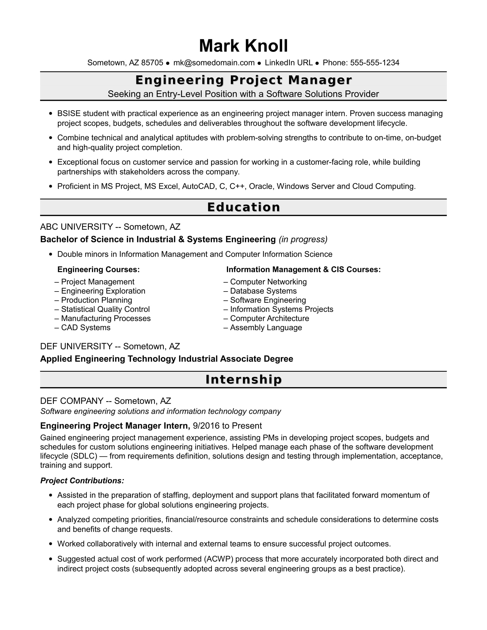 Resume Sample Of Engineering Manager