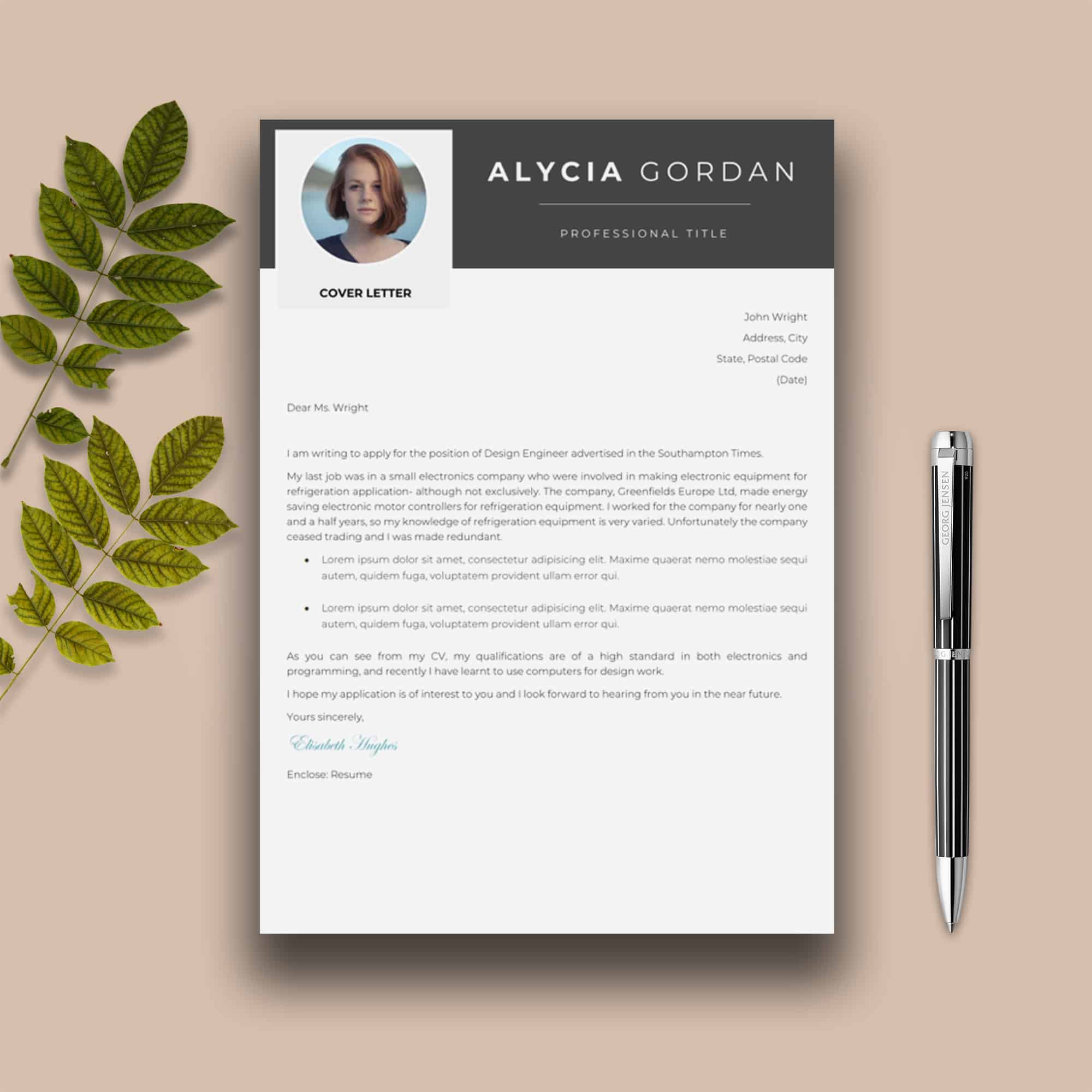 Resume Template, Cover Letter + Portfolio Template for Word