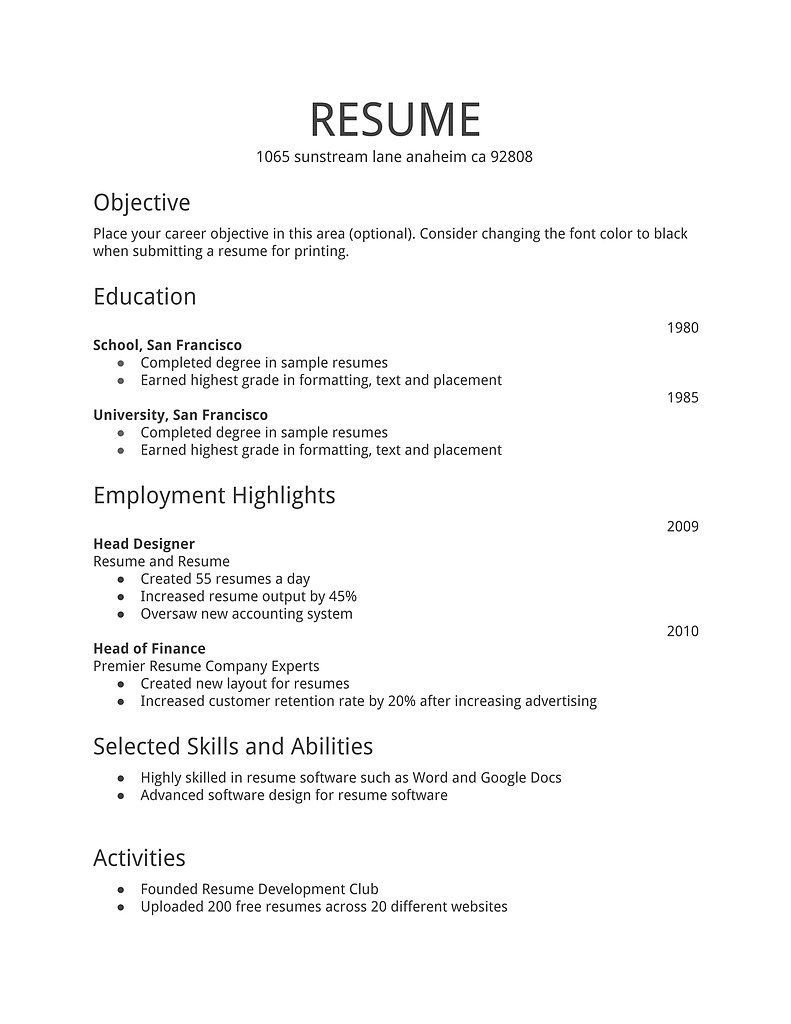 Resume Template For First Job ~ Addictionary