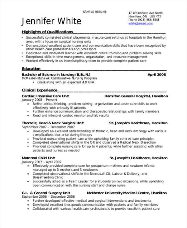 Resume Template for Nursing Very Good Sample Student Nurse Resume 8 ...