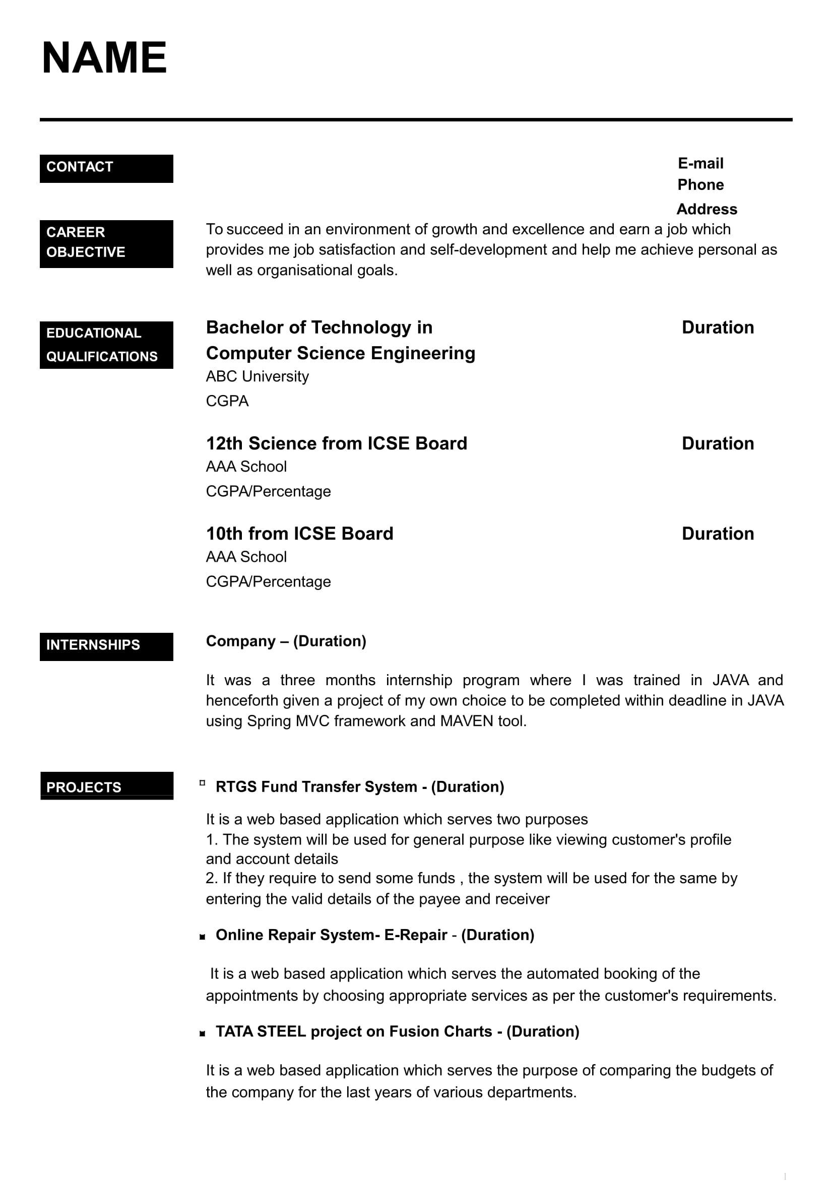 Resume Templates Word Download For Freshers in 2020