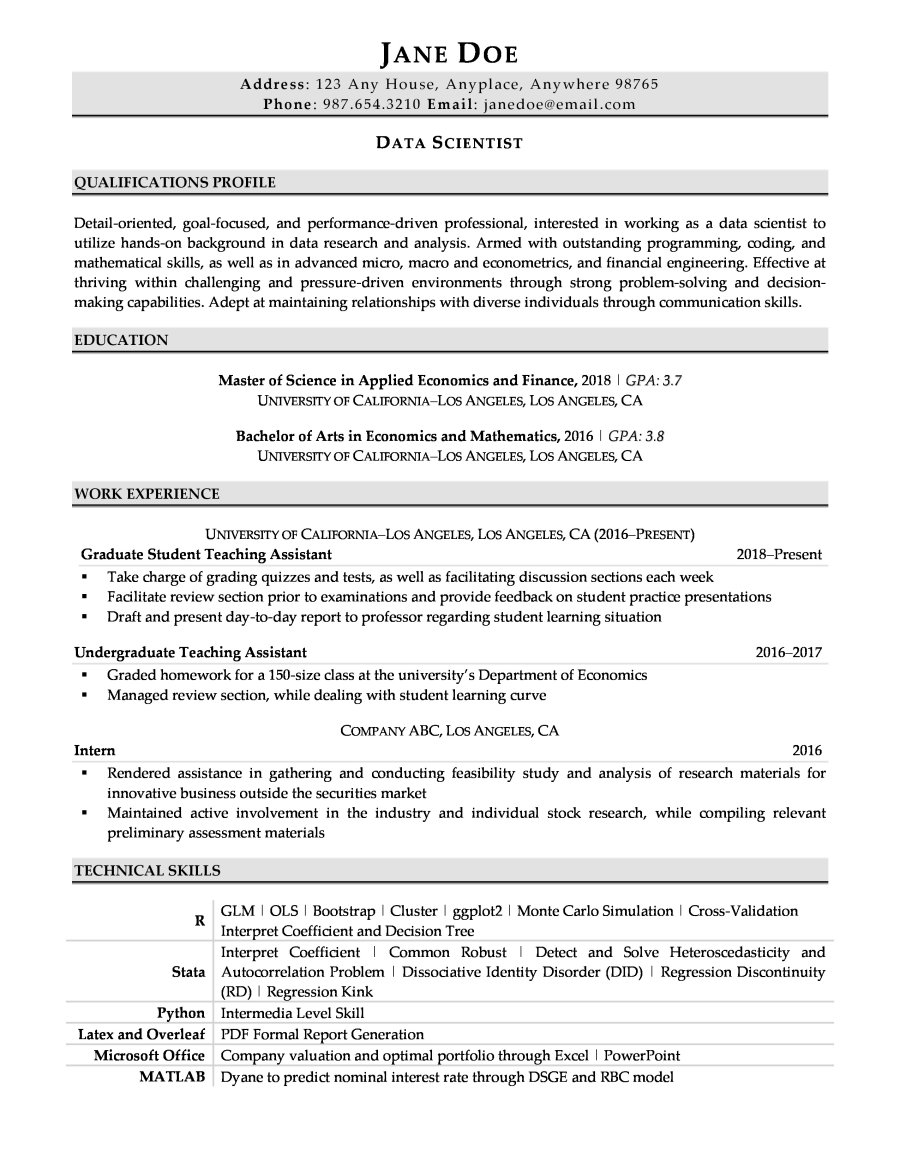Resume with No Work Experience