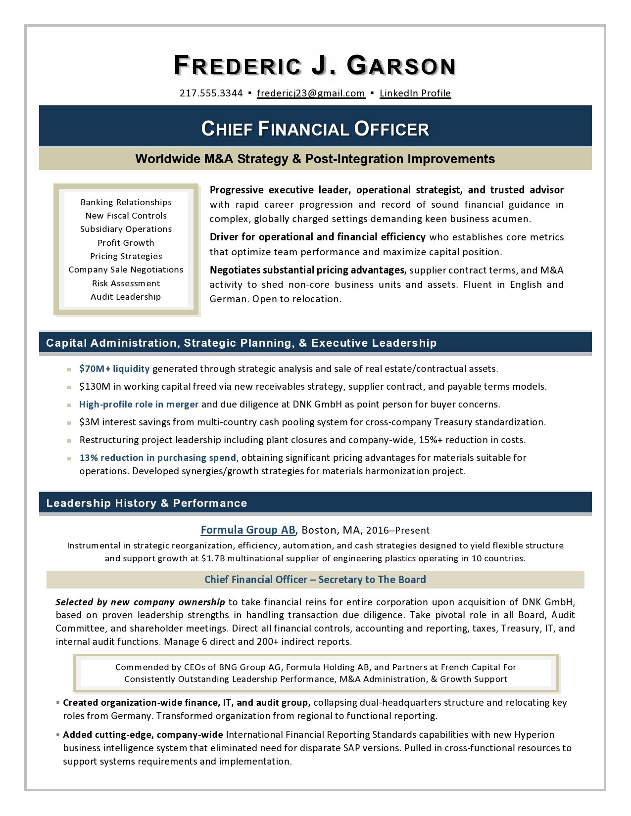 Resume Writer for CFOs. Executive Resume Service for CFO Candidates