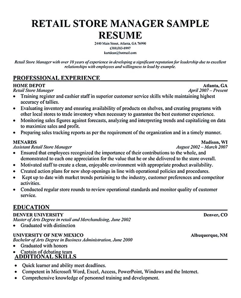 Retail manager resume is made for those professional employments who ...
