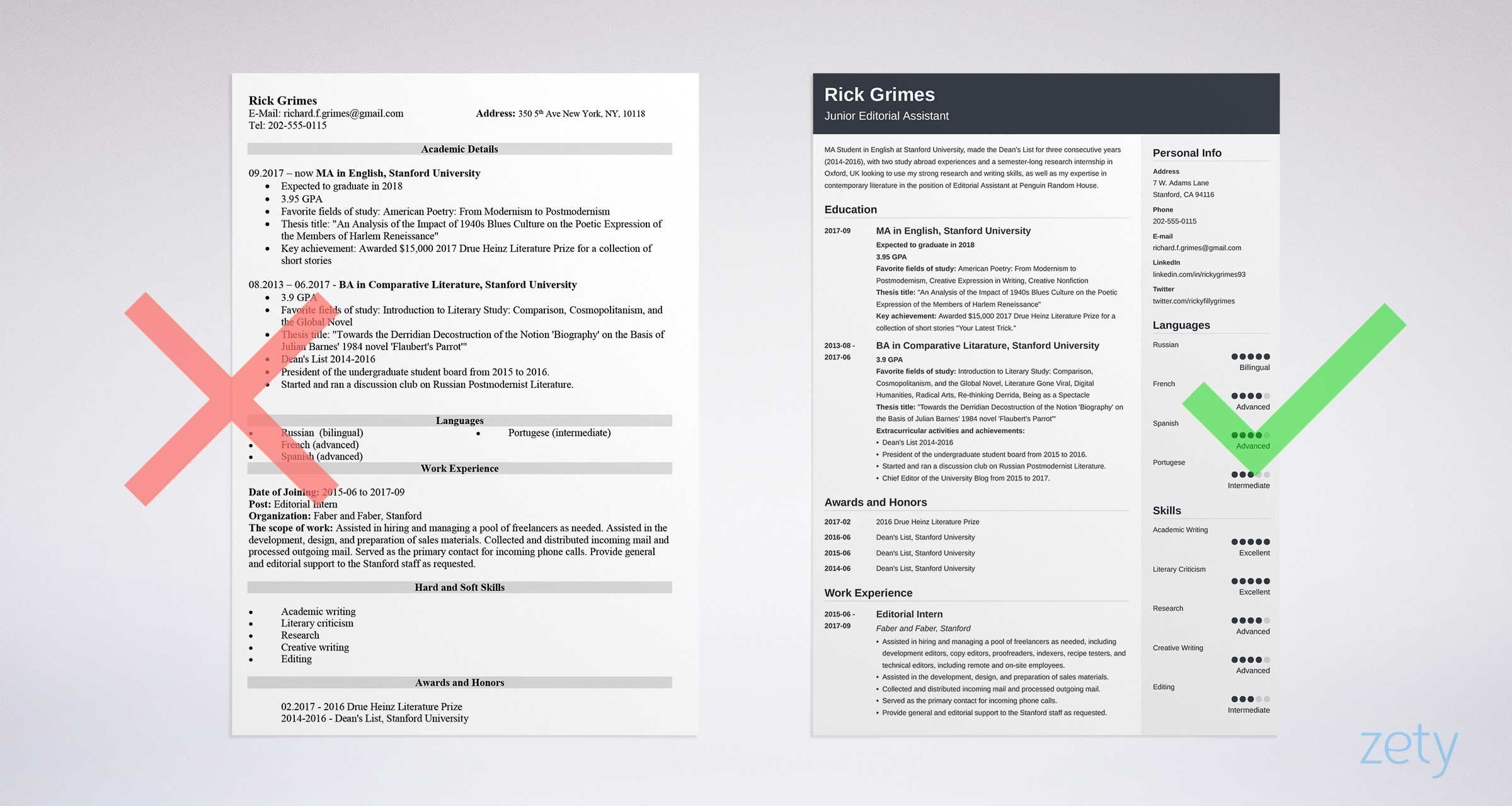 right vs wrong student resume templates